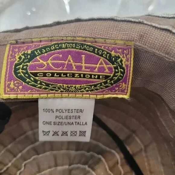 Scala Women's Tan & White Poly Striped Adjustable Sunhat - Picture 7 of 7